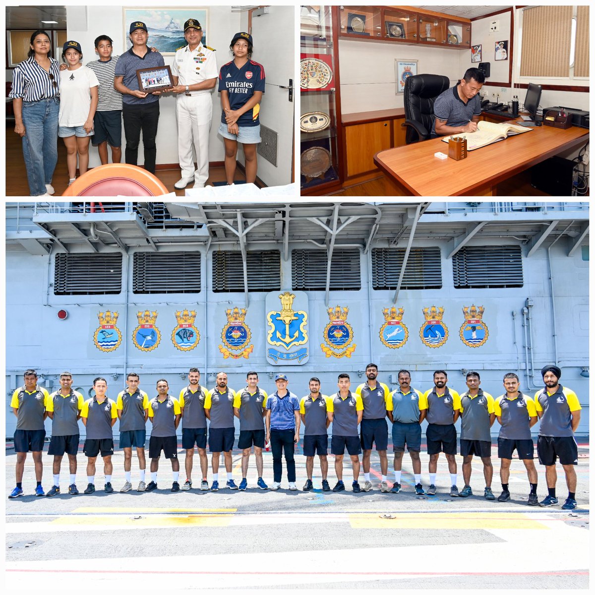 IN_Vikramaditya's tweet image. When the Football rolled onboard.....
Torchbearer of Indian Football visits the nation&apos;s largest warship... Besides ship&apos;s familiarization, the Legend interacted with ship&apos;s Football Team marking fusion of sportmanship and Naval prowess...
#Bhaichung #INSVikramaditya