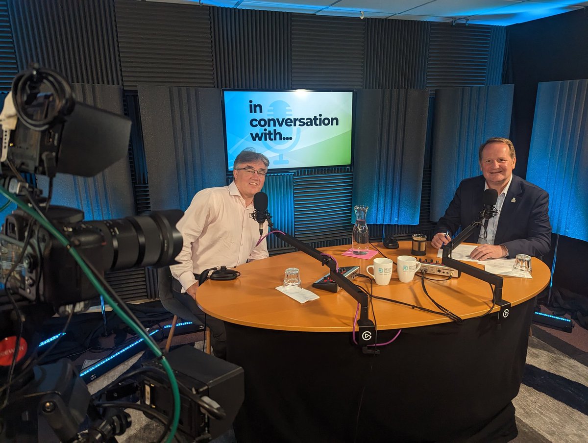 PML Chief Exec Prof Icarus Allen with @stuartelford (Chief Exec of @Chamber_Devon) talking about the history of marine research in #Plymouth for the #inConversationWith #podcast (coming soon) @freshairstudios #MarineResearchPlymouth #Devon