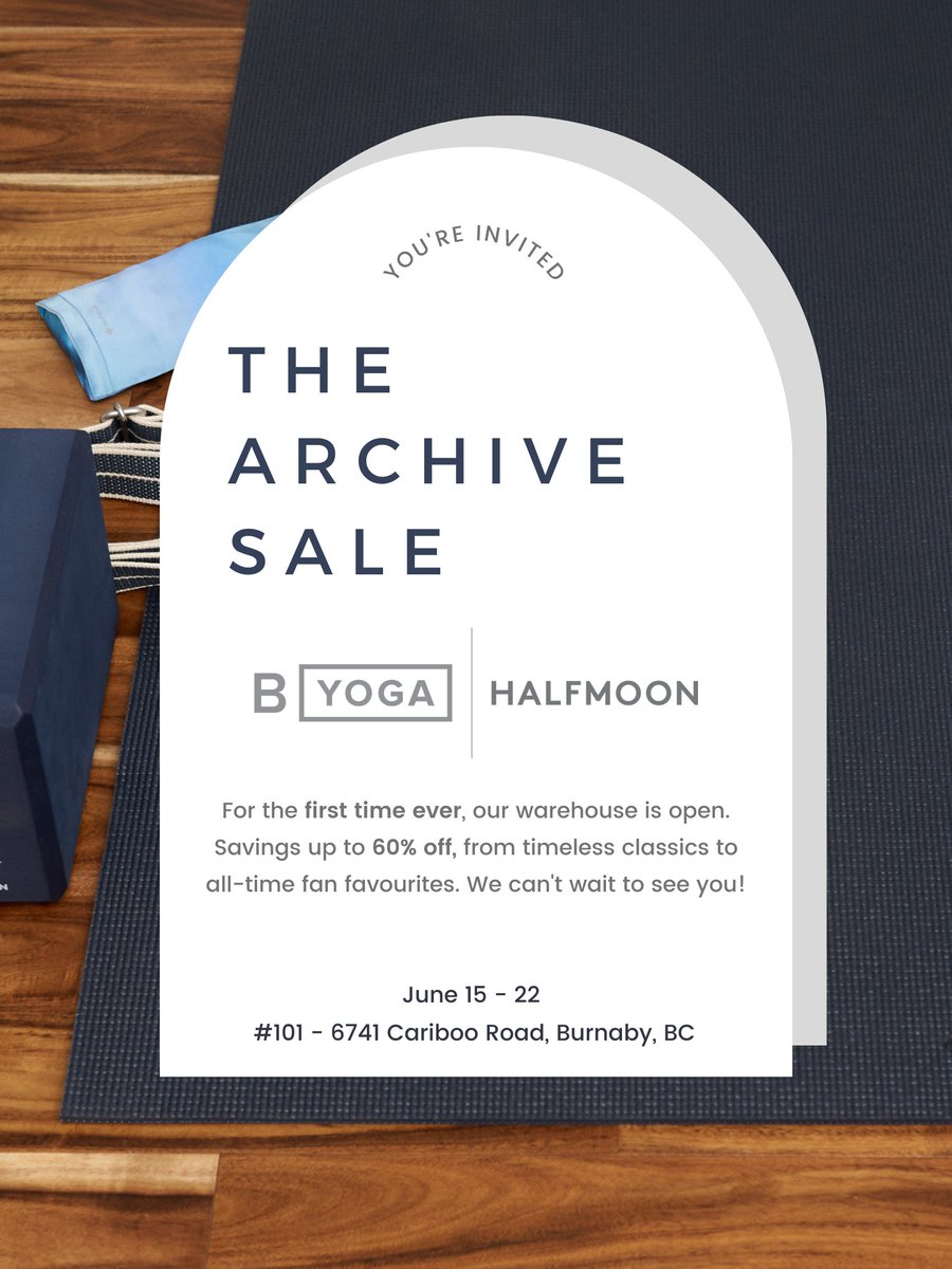 natbot7's tweet image. We're hosting an IRL Archive Sale! We're opening our #Burnaby doors to our community, bringing you unbelievable discounts on our classics and all-time favourites, with savings of up to 60% B Yoga and Halfmoon products. We can't wait to see you! #yvrevents
surl.li/hzkqq