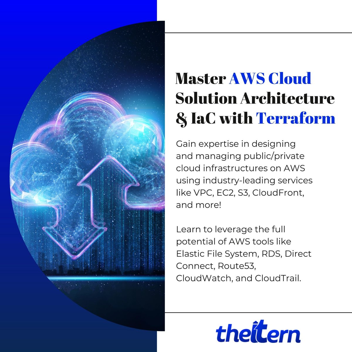 akinaregbesola's tweet image. 💡 Unlock the Power of AWS Cloud Infrastructure 💡
.
🔹 Gain expertise in designing and managing public/private cloud infrastructures on AWS using industry-leading services like VPC, EC2, S3, CloudFront, and more!
🌐 ITern.com
.
#AWS #CloudSolutionArchitect