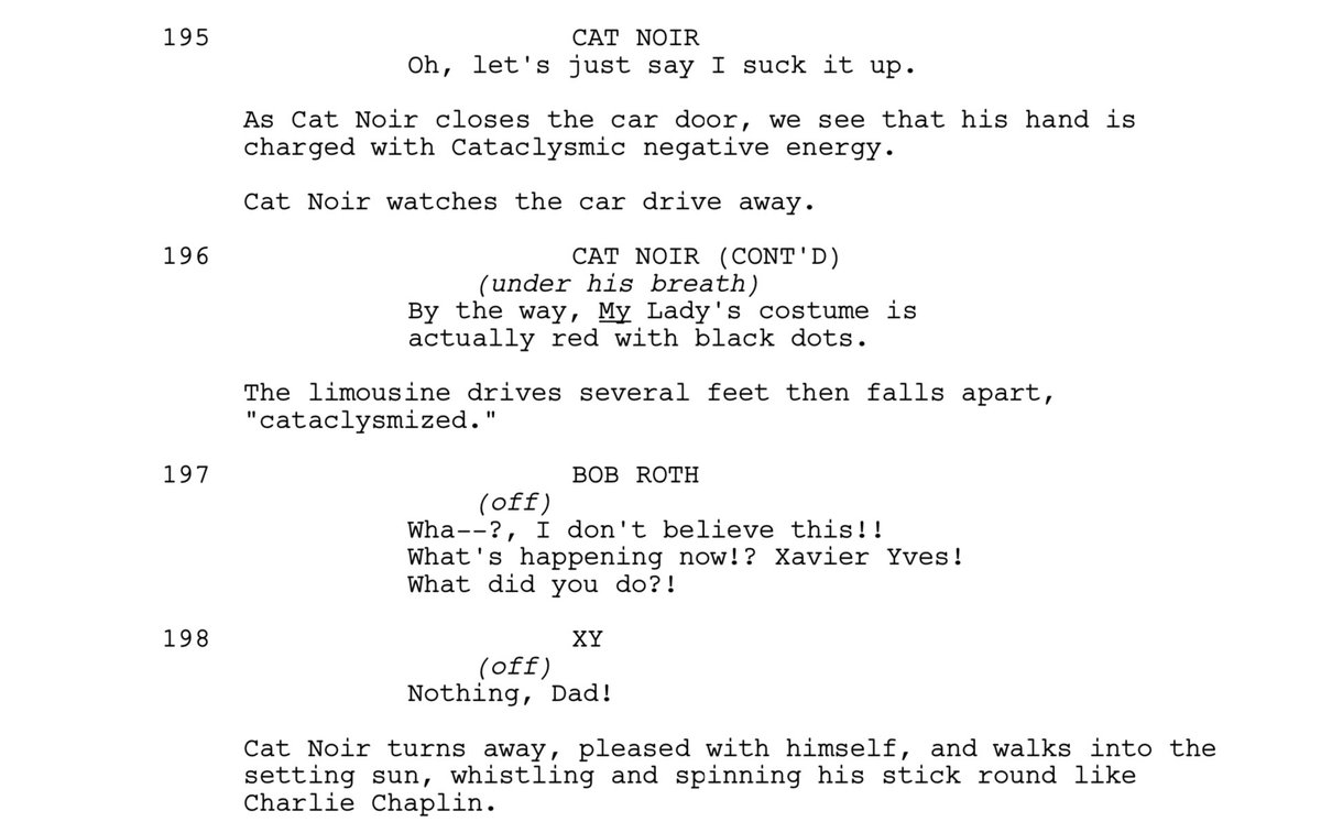 I was reading silencer’s script and I found out Chat Noir used cataclysm on the limo and I’m DYING! I’m sad it was taken out but I know why— this is really funny tho