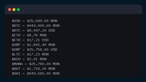 ¡Compra criptomonedas en Binance, regístrate y obtén 100 USDT de descuento! ⇒ accounts.binance.com/es-MX/register… 

 1 $USD  = $25,849.00 MXN
 1 $BTC = $444,000.00 MXN
 1 $ETH = $8.76 MXN