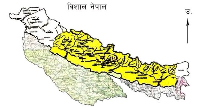 RanaNep's tweet photo. If India can add the Mauryan Empire map to its parliament, why can't Nepal add the Gorkha kingdom? #greaterNepal #SavenepalfromIndia #NepalipeoplesrejectedAkhandbharat https://t.co/hZKlCYqFKG