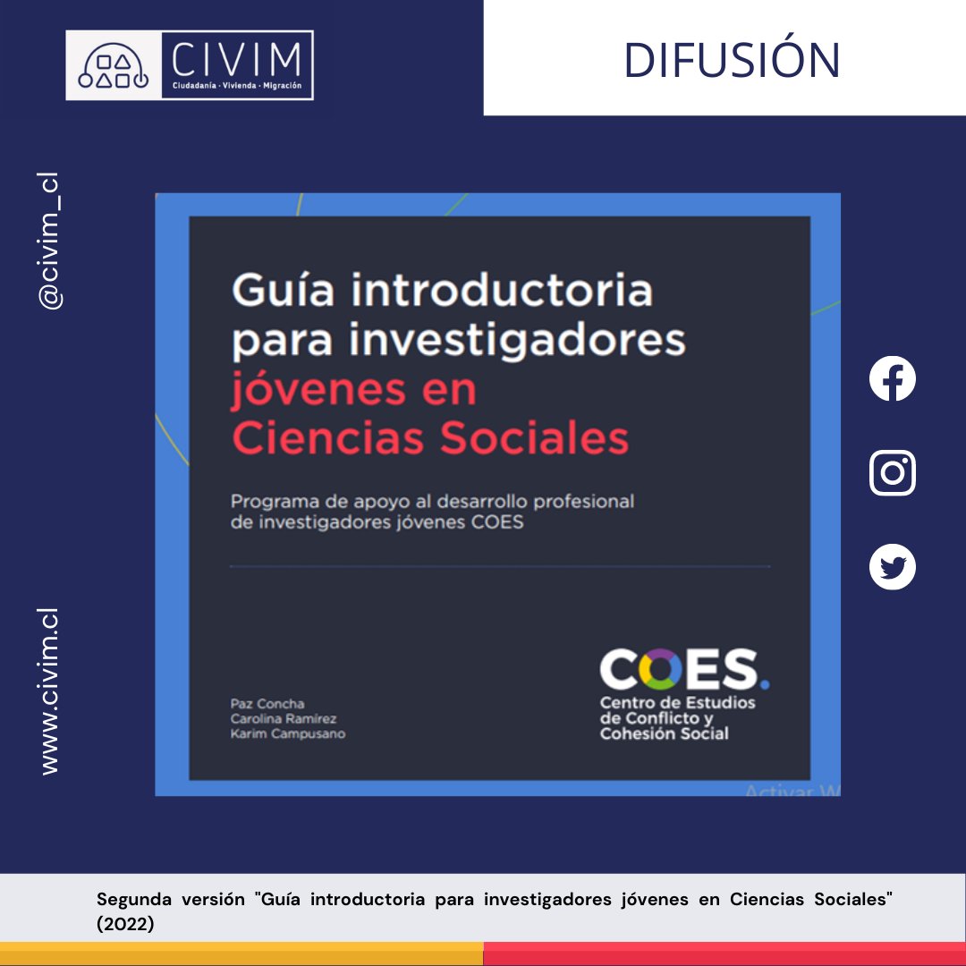 Les compartimos la segunda versión de la Guía Introductoria para investigadores jóvenes en ciencias sociales de COES, organizada Por Paz Concha y Carolina Ramírez.
coes.cl/wp-content/upl…