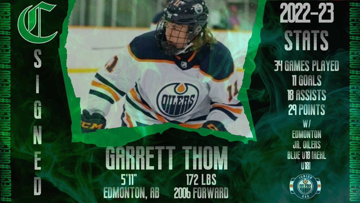 🚨SIGNING ALERT🚨

We are proud to announce the signing of '06 forward, Garrett Thom!

Thom scored 29 points in 34 games with the <a href="/jroilersblue/">Edmonton U18 AAA Junior Oilers Blue</a>, and played 4 games with the #Cru and scored his first career #AJHL goal!

Help us welcome the Thom Family to Sherwood Park!

#OneCru