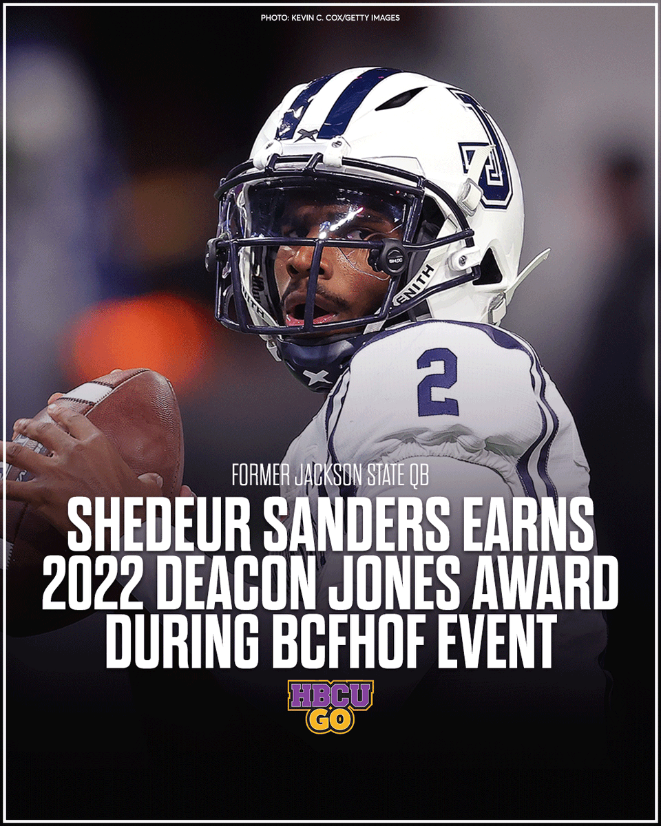 The Black College Football Hall of Fame honored #shedeursanders with the '22 Deacon Jones Award. The former Jackson State QB was honored at the BCFHOF Class of 2023 commencement ceremony in Atlanta, GA on Saturday, June 10. 

#JSU #jacksonstate #BCFHOF2023 #HBCUpride #HBCUculture