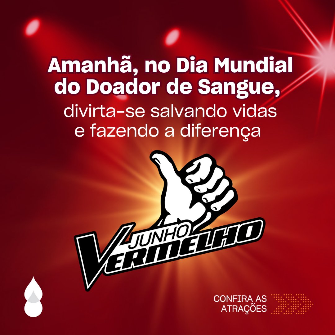 Amanhã, dia 14/06, em comemoração ao Dia Mundial do Doador de Sangue, teremos visitas especiais @hellokittybrasil, @heroipor1dia, música ao vivo @aldoscaglione.music, @luizthunderbird e @lucinha_turnbull_oficial, e algumas surpresinhas para os que forem doar na Pró-Sangue 🩸❤️