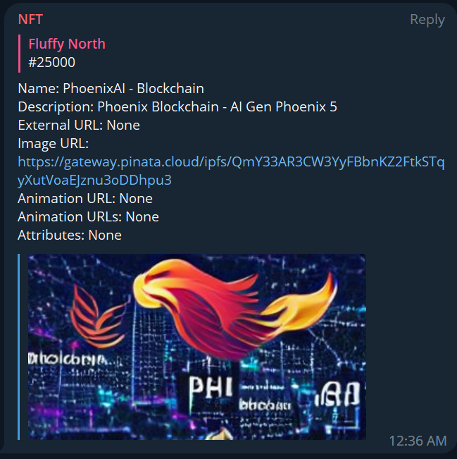 Dev team has been cooking up something very cool!

Check out our NFT bot (beta) in our main telegram channel:

t.me/Crypto_Phoenix…

#NFTs #bearmarket $PHX #web3