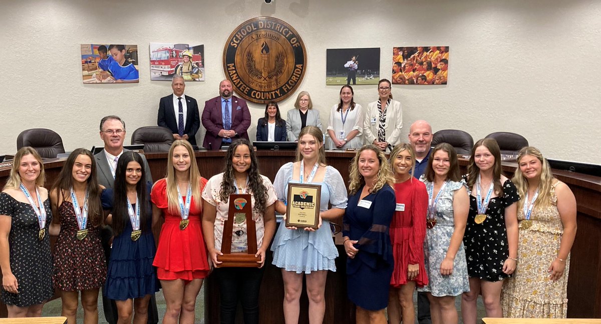 The Parrish Community High School softball team was recognized at Tuesday's School Board meeting for their athletic and academic excellence. They earned the titles of 2023 @FHSAA Class 5A Softball State Champions and Academic Team Champions #ManateeSchoolsGoodNews