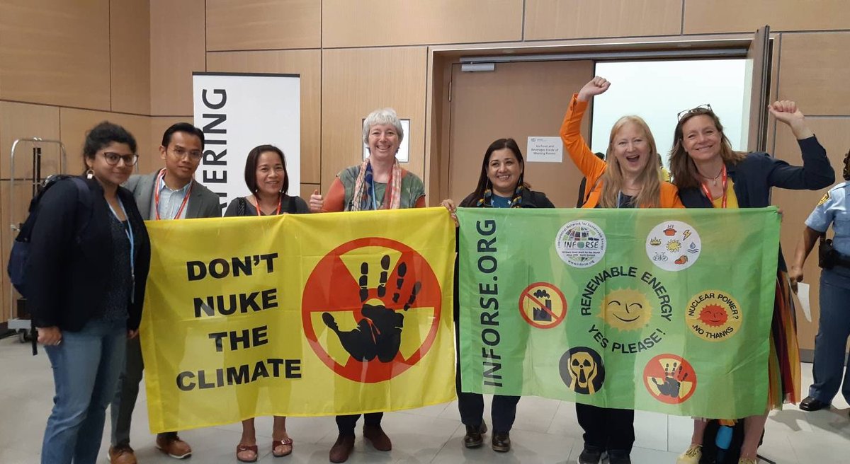 🛑☠️⚛️> 🌞🌎🕊️From Bonn @UNFCCC  #SB58 #ClimateConference  We demand STOP risky costly dangerous technologies #FalseSolutions #nuclear that distract from #RealZero #renewables @Global100RE < @WGC_Climate @WECF_INT @INFORSE_ORG @gcdcj @dontnuke the climate @stopnewnuclear @nirsnet