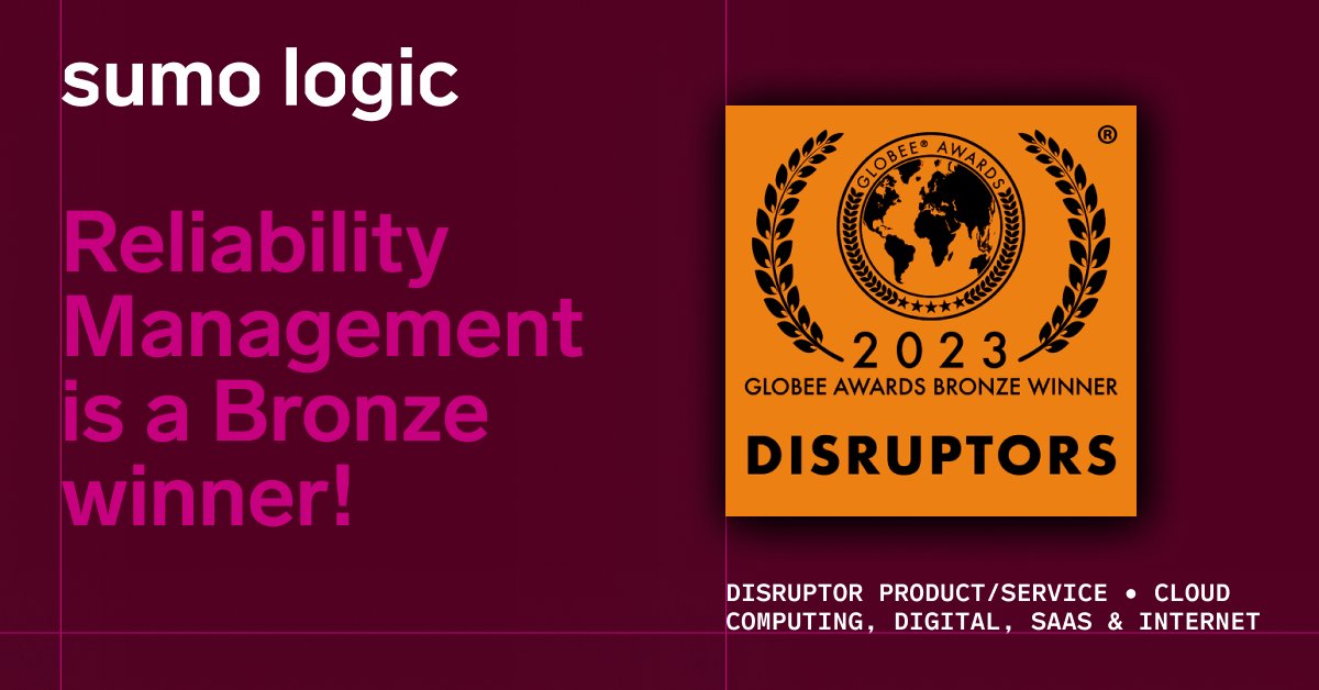 SumoLogic's tweet photo. 🏆 Sumo Logic has made the winners list for the 3rd Annual Globee Awards for Disruptors in the #cloud/SaaS space. Check out the full list of winners. https://t.co/3sJgGlkySi #reliabilitymanagement https://t.co/N9V1kmEIur