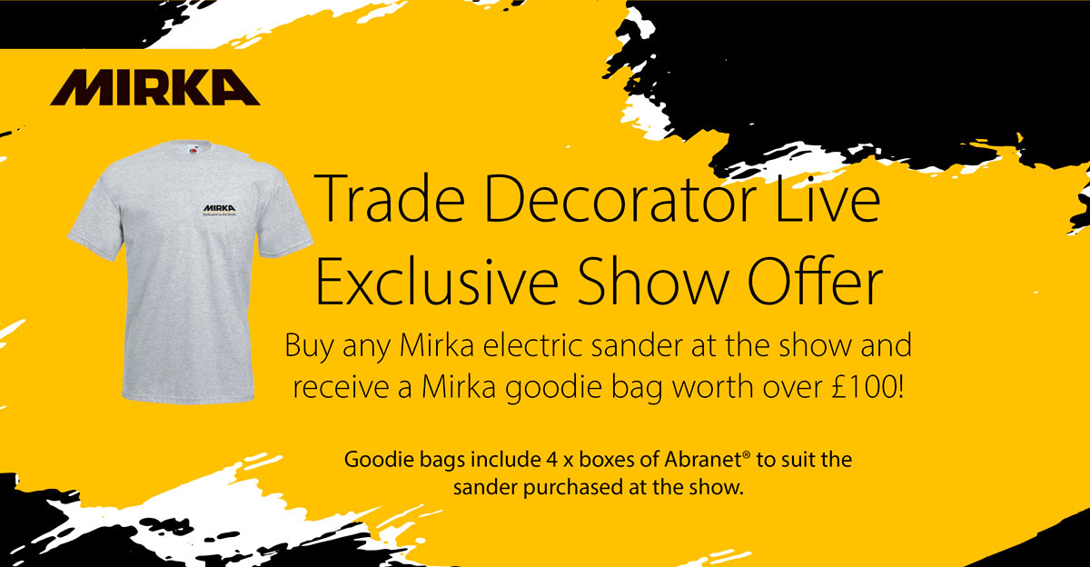 TRADE_decorator's tweet image. Buy any Mirka Electric sander at the show and receive a Mirka goodie bag worth over £100!

Mirka on Stand 21, are set to astound you with the incredible Mirka® LEROS and Mirka® LEROS-S. 🤩

FIND OUT MORE &amp;gt;&amp;gt; bit.ly/3Np2jf4.
.
#MirkaUK #SandingSolutions #Mirka #MirkaLeros