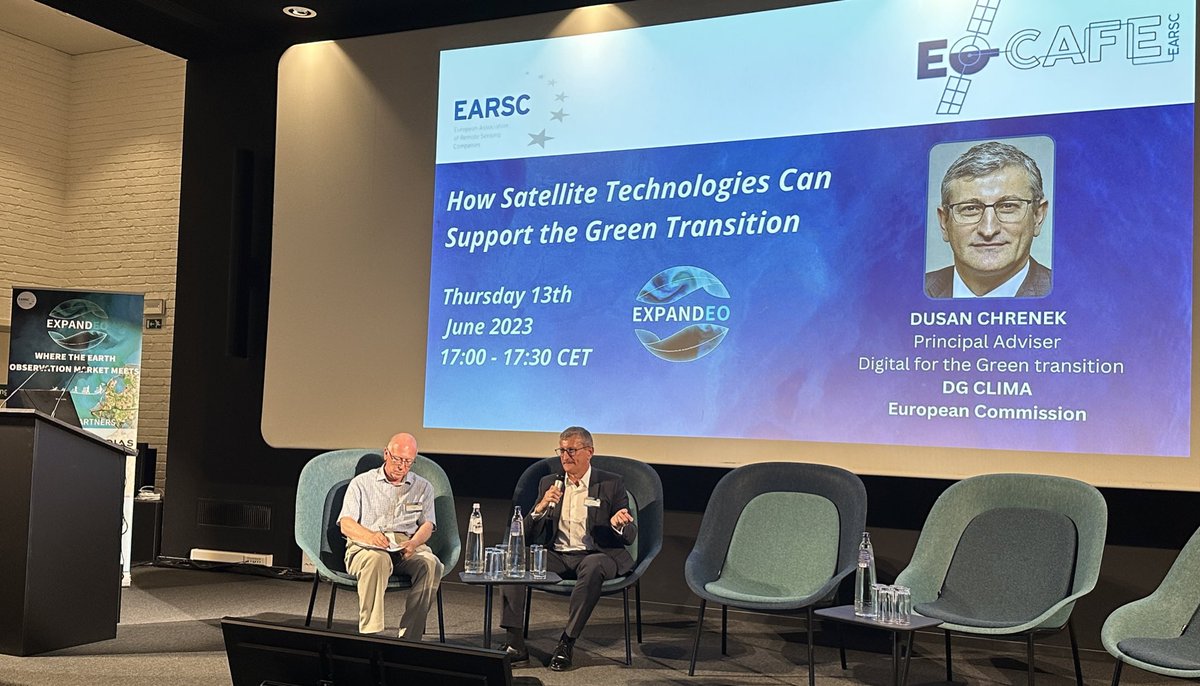 First time that @GeoffSawyer1 presents the successful @earsc #EOcafe with a live audience! Guest today is @EUClimateAction Green Dogital Transition Adviser @DusanChrenek 

Check out all previous and future #EOcafe editions at: earsc.org/tag/eocafe/

#EXPANDEO2023