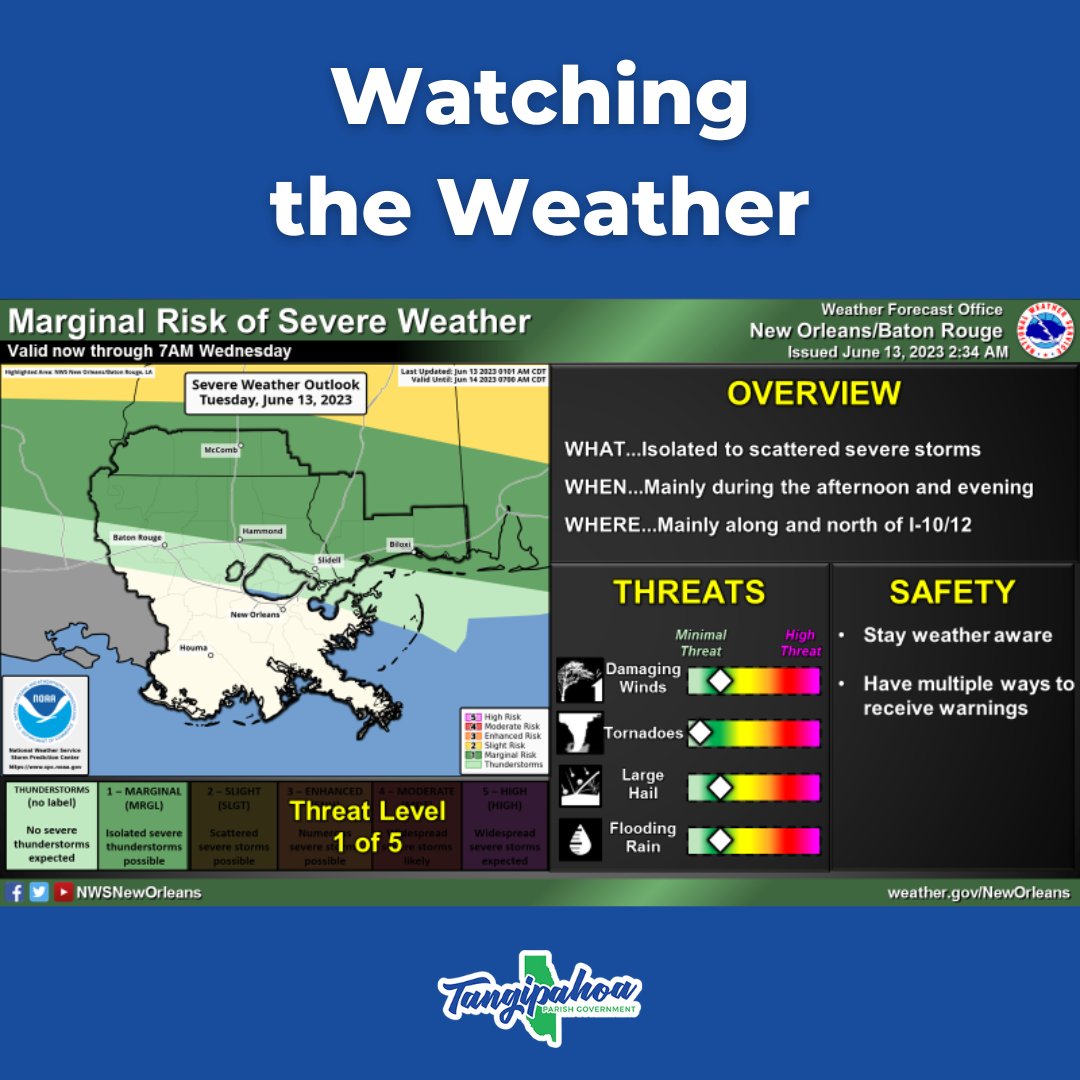 Tangipahoa Parish on Twitter "We are once again watching the weather