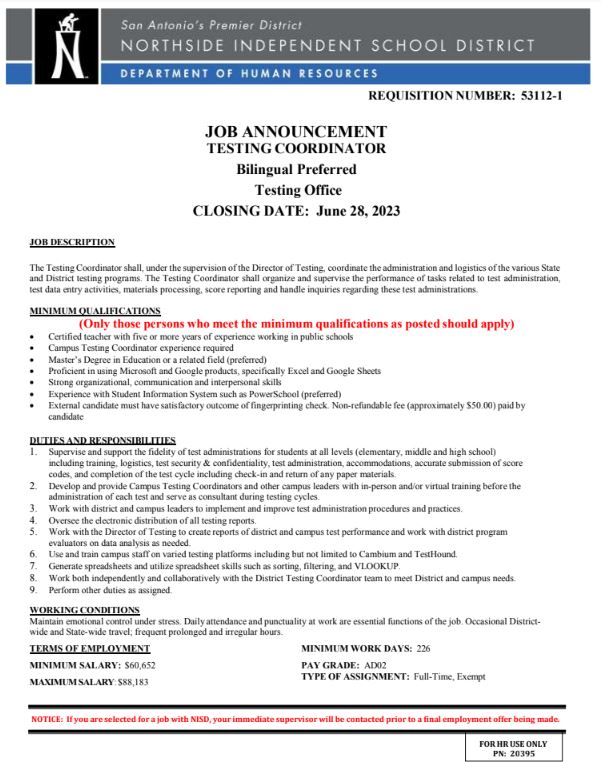 NISD Testing (@nisd_testing) on Twitter photo HIRING! New year, new opportunity! <a href="/NISD/">Northside ISD</a> <a href="/nisdhr/">Northside ISD HR</a> <a href="/CarinAdermann/">Carin Adermann</a> <a href="/brendakward/">Brenda Ward</a> HIRING! New year, new opportunity! <a href="/NISD/">Northside ISD</a> <a href="/nisdhr/">Northside ISD HR</a> <a href="/CarinAdermann/">Carin Adermann</a> <a href="/brendakward/">Brenda Ward</a>