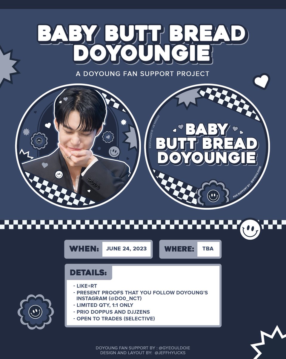 °‧★ 𝘽𝘼𝘽𝙔 𝘽𝙐𝙏𝙏 𝘽𝙍𝙀𝘼𝘿 𝘿𝙊𝙔𝙊𝙐𝙉𝙂𝙄𝙀 
by: @gyeouldoie

fan support for #DOYOUNG #도영 

𖦹 like+rt
𖦹 open to all but prio doppus 
𖦹 time & loc tba

see pic for more info.

#NCTDoJaeJung_Manila #DJJ_PerfumesManila #NCTDoJaeJungwithVIU