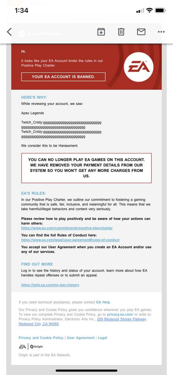 @EA   I have thousands invested into this account, I’ve reached out to your help team with no prevail. How is this considered harassment, my keyboards letter g got stuck pressed down… this needs fixed ASAP!!! The fact I’m banned because of a letter is ludicrous!!