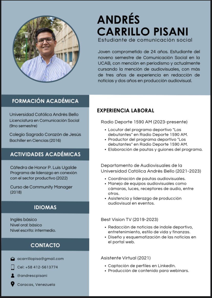 Hola!! Hoy quiero apelar a la ✨magia de Twitter✨ porque tengo meses buscando empleo.

Necesito terminar de pagar mi carrera universitaria y ayudar de alguna forma en mi casa.

Tengo experiencia como redactor y en producción. Me podrías ayudar con un RT, gracias de antemano 💛.