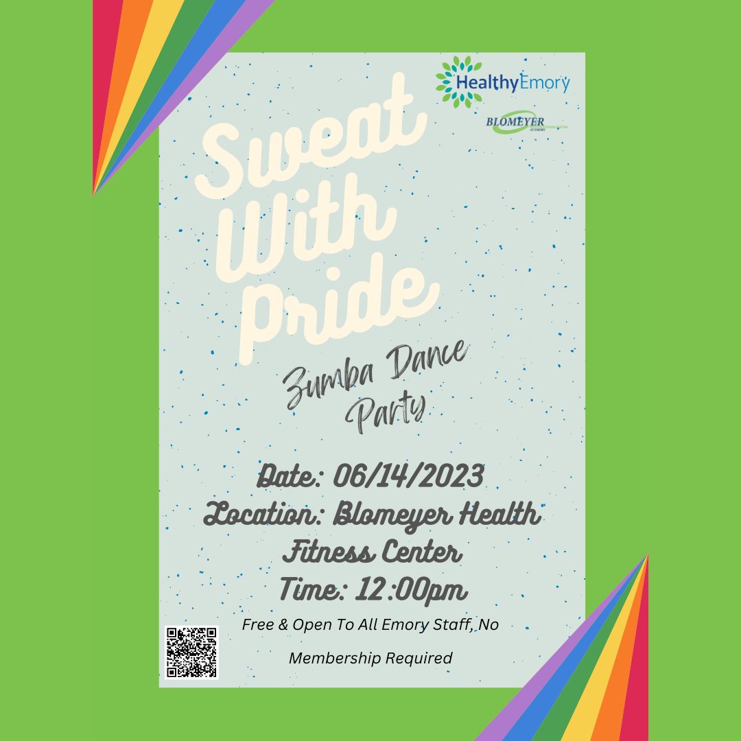 EmoryFSAP's tweet image. Come celebrate Pride Month with Healthy Emory and Blomeyer with a Zumba dance party tomorrow at noon!