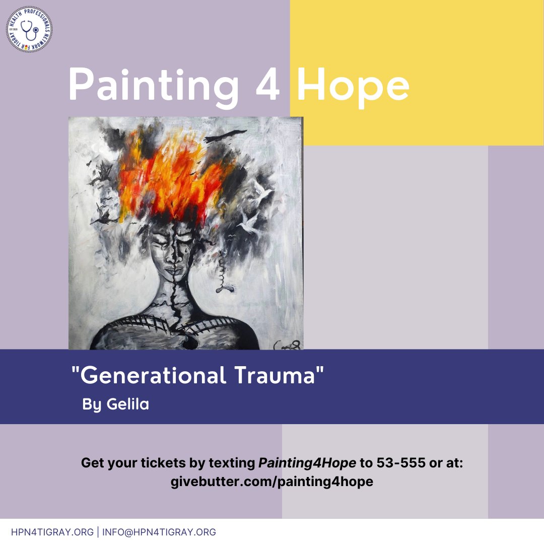 Make an impact on the people of #Tigray while potentially becoming the proud owner of the extraordinary work of art entitled, 'Generational Trauma' by #Tigrayan artist @artgeli. 

Purchase raffle tickets at givebutter.com/painting4hope or text PAINTING4HOPE to 53-555.

#Painting4Hope