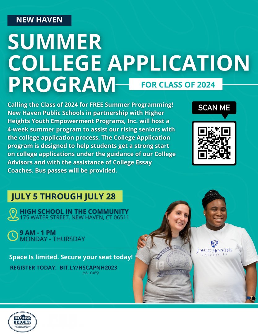 HHYEP_'s tweet photo. Rising seniors! Ready to take charge of your college application journey? #HHYEP in partnership w/ @newhavenpublic1 is thrilled to announce our 4-week summer program dedicated to helping u succeed in the college app process! 🎉

Regsiter: https://t.co/wrYV4QckD1
#wearegoingHigher https://t.co/fX1bbAzvEh