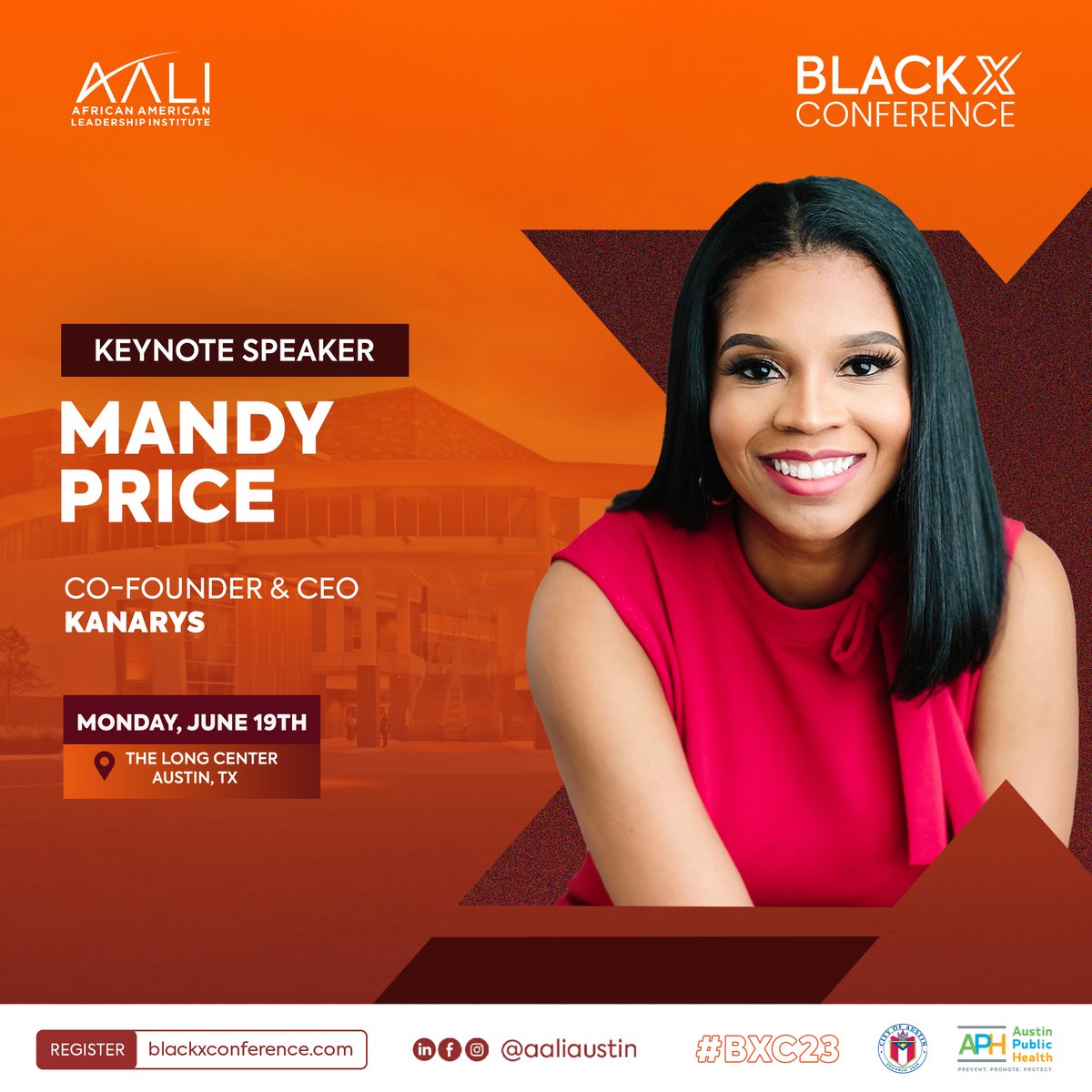 We’re excited to announce that Kanarys Co-founder &amp; CEO Mandy Price will be a keynote speaker at the 2nd Annual Black X Conference in Austin, TX on 6/19!

This event is open to the public, &amp; you can register at blackxconference.com. 

#BXC23 #WeRise #AALI #AALIAustin