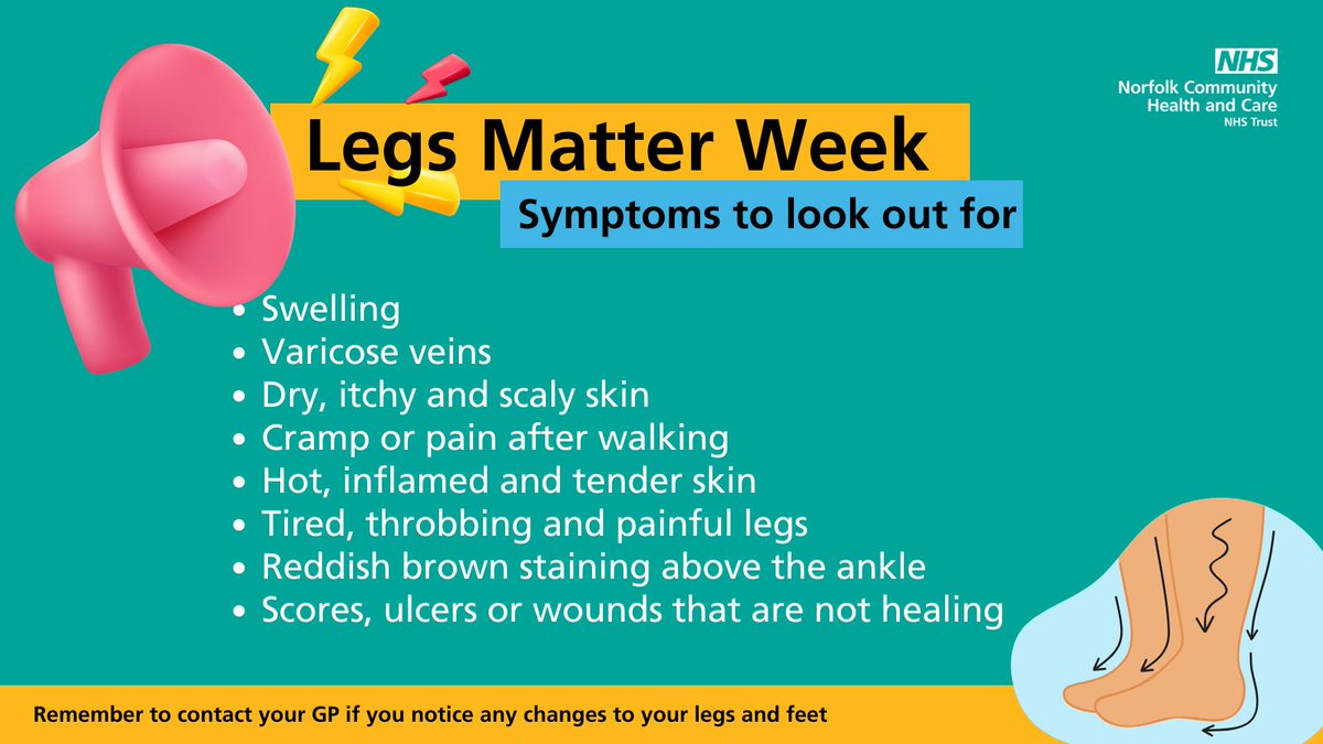 eecnhs's tweet photo. There are a few things you can look out for this #LegMattersWeek.
Get to know what’s normal for you when it comes to your legs and feet, If you do notice anything different contact your GP.
@LegsMatter has helpful resources>>https://t.co/UOMc2IbVij https://t.co/lTahAB7sKt