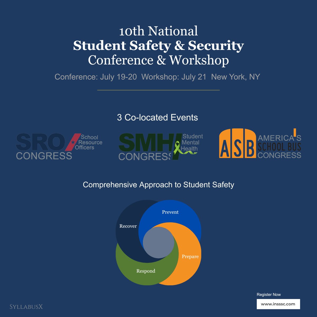 Join us at the 10th National Student Safety & Security Conference & Workshop. 3 co-located event and 1 goal: Students Wellbeing!
#K12 #achievementgap #NSSSC #SchoolSafety #SchoolMentalHealth #SchoolViolencePrevention