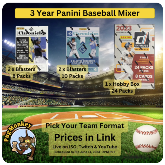 👉⓶⓵ Teams Left 
⏰  Rips when full

'23 Donruss & '21 & '22 Chronicles Mixer - PYT Break #iso 8623: Follow and reply with #iso <product name> to claim and purchase! e.g. #iso Toronto Blue Jays

#baseballcards #whodoyoucollect #thehobby #groupbreak #boxbreak #thehobbyfamily…