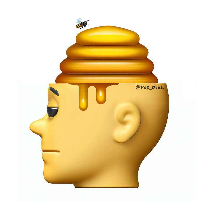 Wokemoji #10 - Hive Mind The Hive Mind emoji is a head with a craniotomy, exposing a beehive inside the skull where a brain should be. It represents a multifaceted socio-organizational phenomenon wherein the cognitive autonomy of individual members of a group is subsumed into a…