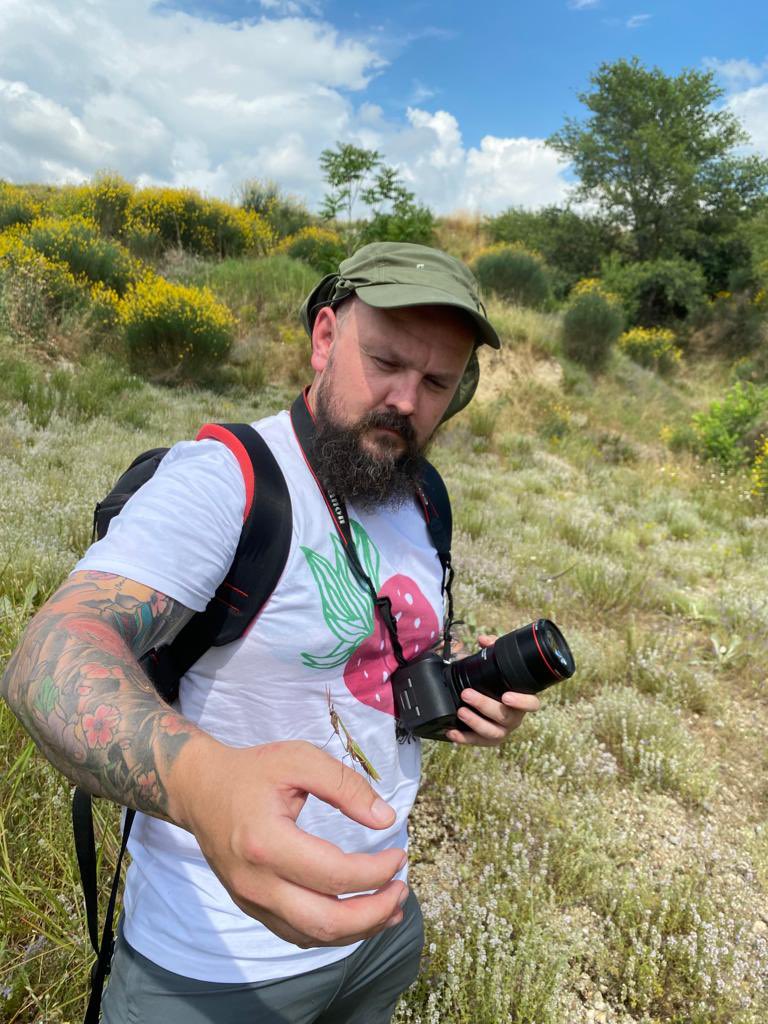 ‘One man and his mantis’

Photographer guide <a href="/MattDoogue/">Matt Doogue</a> with a stunning Conehead Mantis (Empusa fasciata). A great subject he found for our group of macro-teers in north Greece today!