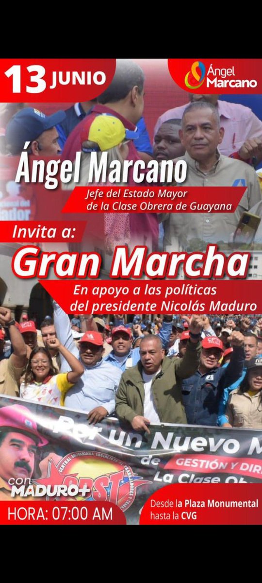 AlexSalsero's tweet photo. #13Jun | 🇻🇪 📢 ¡ESTADO BOLÍVAR! ▶️
Hoy la Clase Obrera de Guayana marchamos en apoyo a las políticas de nuestro líder de la revolución Presidente @NicolasMaduro @PartidoPSUV

#VivaLaUniónDeLosPueblos
¡Venezuela está a la vanguardia del mundo  multipolar! https://t.co/L32hCY2cNE