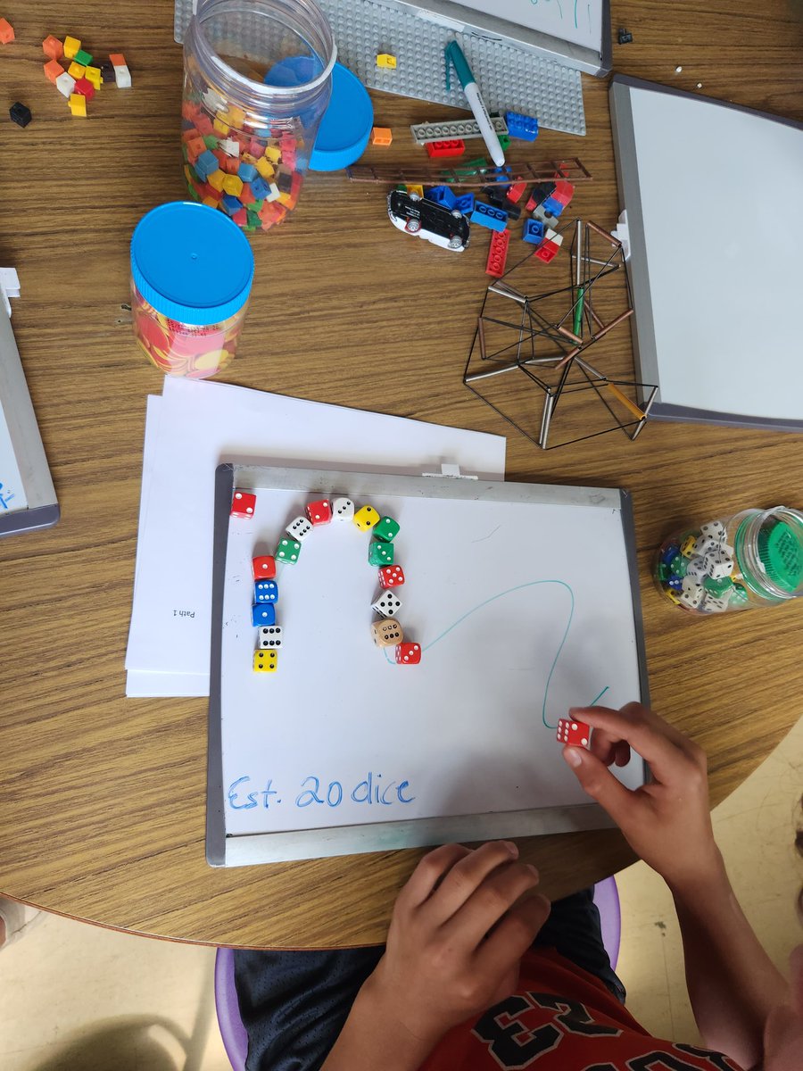 Measurement with our crooked paths. Choose a measurement tool, estimate &amp; check.  How many dice/lego/cubes would it take to do each other's paths knowing what the measurements are? Ex. It took 53 unit cubes for this path, so how about how many dice would it take?<a href="/cunardjunior/">cunardjuniorhigh</a>