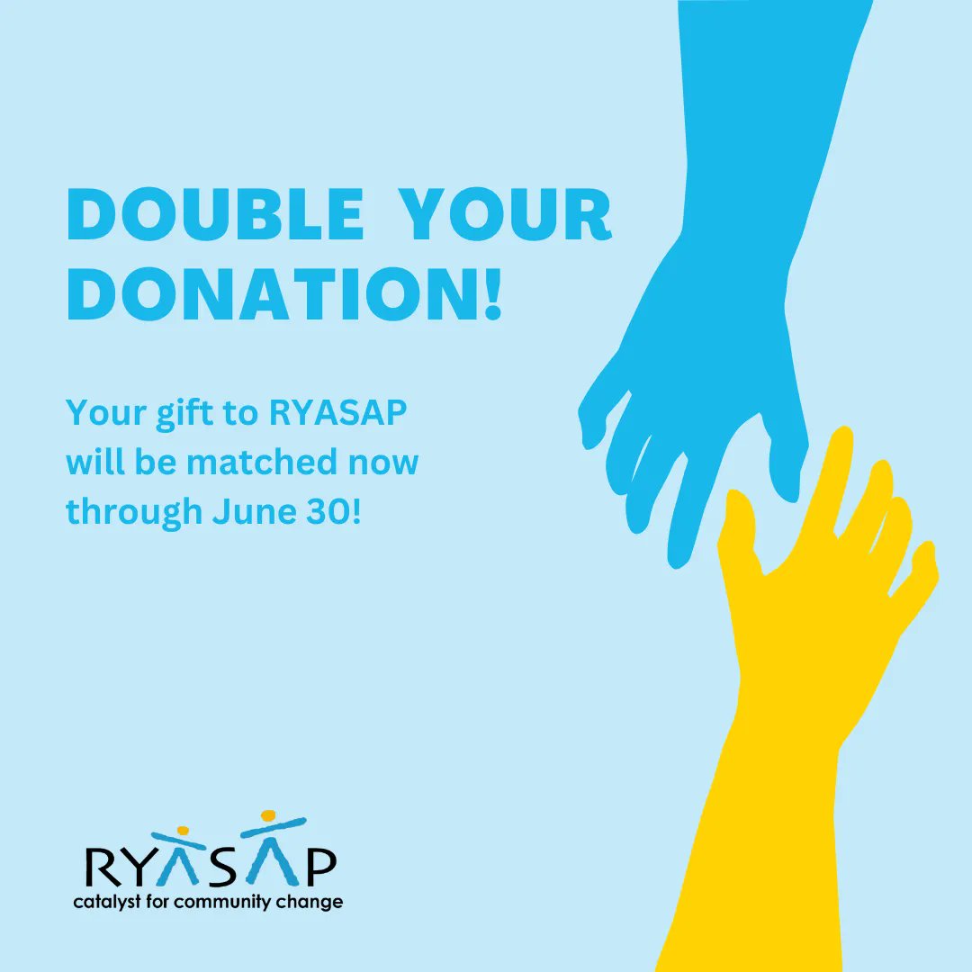 catalystinct's tweet image. Now through June 30, your gift to RYASAP will be doubled, thanks to the generous support of an anonymous donor. Donate to RYASAP today: buff.ly/3P02Sgt