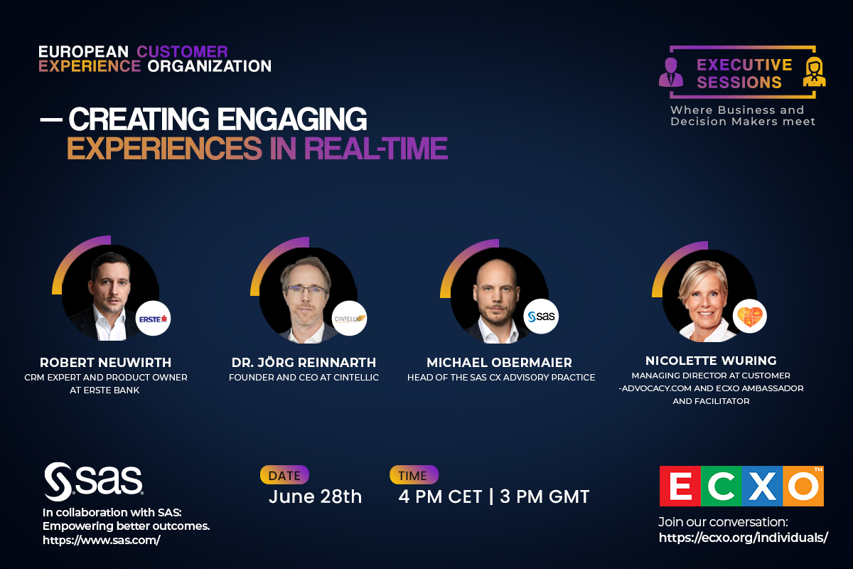 KHWEIGL's tweet photo. The ECXO, in partnership with SAS, announced a virtual session about "Creating Engaging Experiences in Real-time."
Join the conversation and hear about real-life examples of personalization and real-time responsiveness.
Register here https://t.co/tRreMAikUq https://t.co/3Bi4rPpPPs