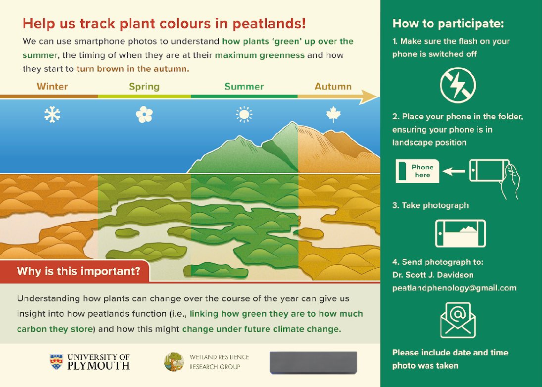 Pleased to announce I have received some funding from @PlymEarth to scale up my peatland/wetland phenology community science projects! Help us track the colour of peatlands globally using just your smartphone!sjdavidsonecology.com/wetland-phenol… #PeatTwitter