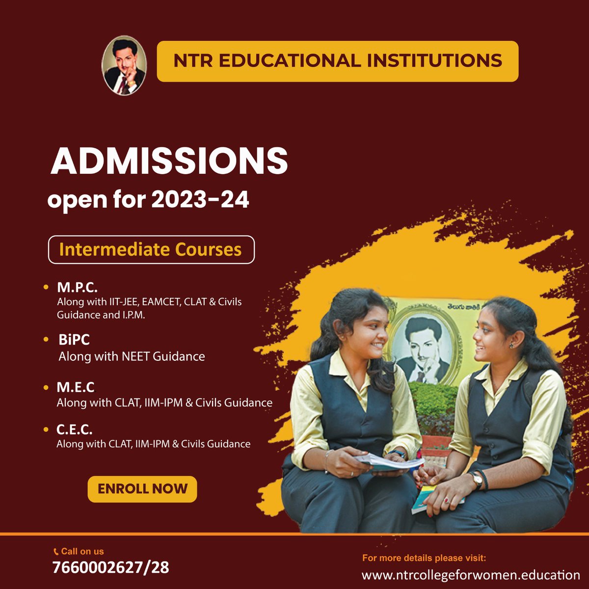 Don't miss this incredible opportunity to embark on a transformative educational journey with us. Take the leap and apply today. Your future awaits at [NTR JUNIOR & DEGREE COLLEGE FOR WOMEN].
#NTREducationalinstitutions #Education #NTRTrust #NTRMemorialTrust #admissions2023_24