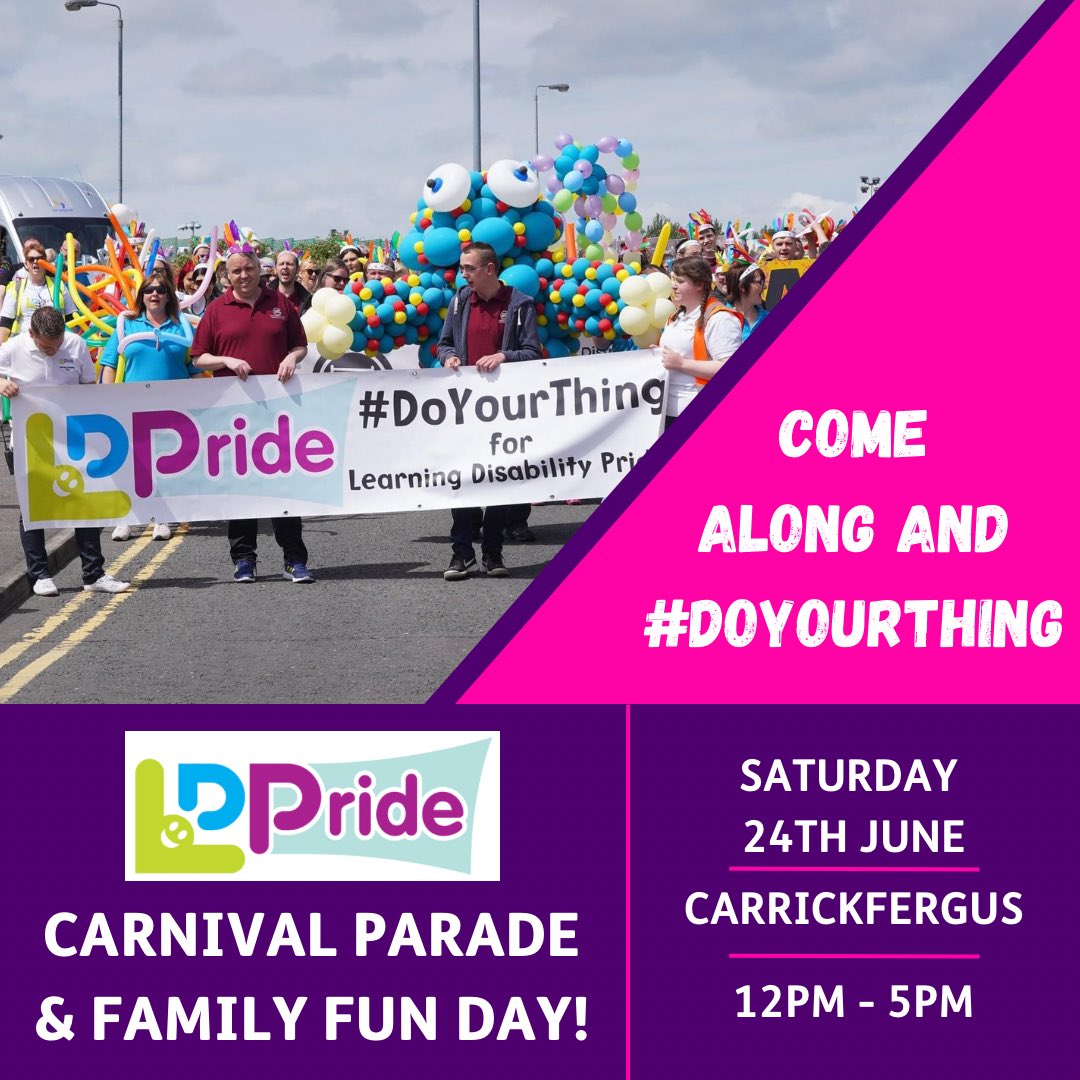 Mencap_NI's tweet photo. 11 Days to go until @LDPride!
We are so excited for this event on Sat 24th June to celebrate people with a learning disability.
There will be lots of to do from the parade to workshops and so much more!
So come down Sat 24th June to Carrickfergus from 12pm to 5pm and #doyourthing https://t.co/iAMxX2yEJg