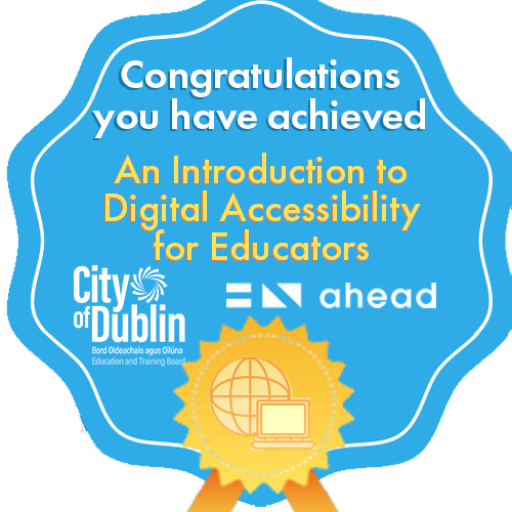 Just completed two #digitalaccessibility badges by <a href="/aheadireland/">AHEAD Ireland</a> on the <a href="/cdetbcdu/">City of Dublin FET College Curriculum Dev. Unit</a> Moodle site. Two takeaways: Pdfs aren't as accessible as I thought (who knew) &amp; when scaffolding assignments, poor model answers (in addition to good answers) should be provided! Time to redesign...