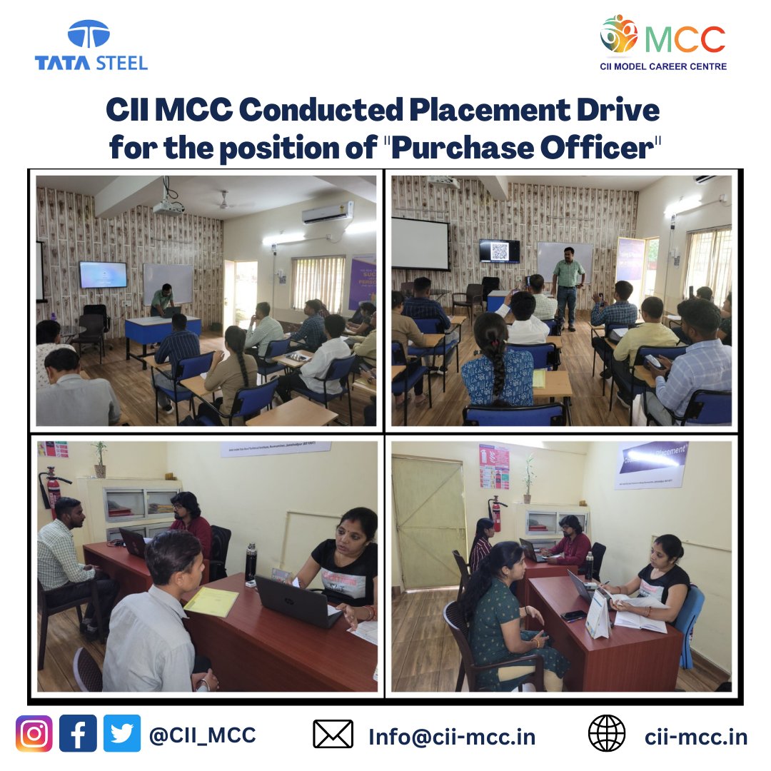 📰 Exciting news! CII Model Career Centre , in collaboration with Tata Steel Foundation, conducted a Placement Drive for the position of 'Purchase Officer'. Diploma and B.Tech candidates participated in this Job drive. #PlacementDrive  #TataSteelFoundation