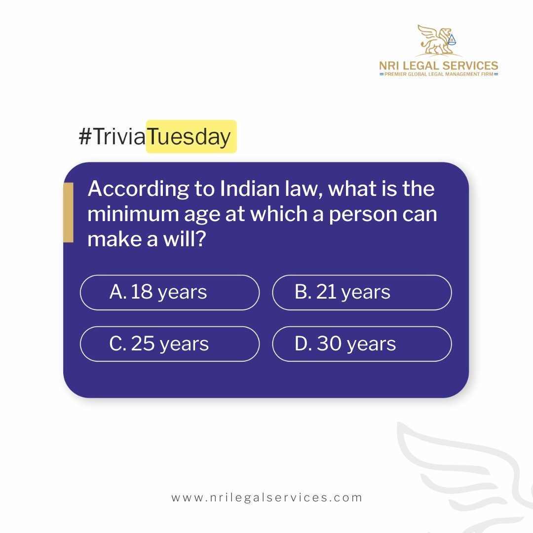 NRILegal's tweet photo. More of law trivia!
How well do you know law? Test your legal knowledge here and have fun!
https://t.co/MRBDEDG85h
#TriviaTuesday #TuesdayTrivia #CaptialGainsTax #MakingaWill #PropertyIndia #NRIs #India #IndianDiaspora #LegalServices #LegalAdvice #NRILegalServices #LawFirm https://t.co/ylzfHE1X7G