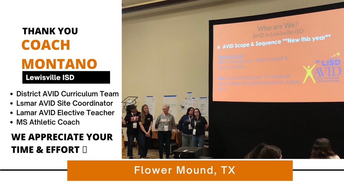 An @AVID4College Shout out to our very own @TXMontano for being part of the @avidlisd District scope & sequence team. 🎓 @LamarMS @LewisvilleISD #AVIDSI2023 #AVID4Possibilities