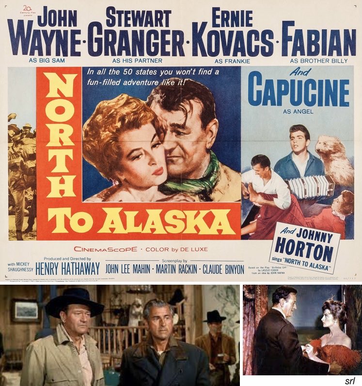 1:20pm TODAY on @5ACTION_tv 

The 1960 #Comedy #Western film🎥 “North To Alaska” directed by #HenryHathaway from a screenplay by John Lee Mahin, Martin Rackin & Claude Binyon 

Based on #LadislasFodor’s 1939 play🎭 “Birthday Gift”
 
🌟#JohnWayne #StewartGranger #Capucine #Fabian