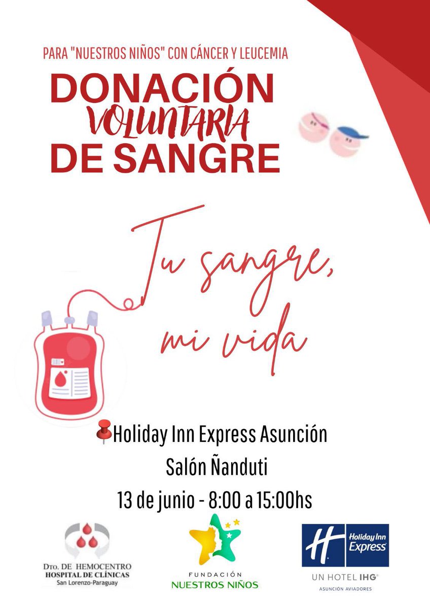 rickyalderete's tweet photo. El @holidayinnpy abre sus puertas hoy en una jornada para donar sangre. El objetivo es llegar a juntar más de 100 donantes. Todos los que se acerquen para donar van a poder disfrutar de un buffet espectacular para comer rico después. Hasta las 15:00 hs. será la jornada. https://t.co/jfDg30qhkD