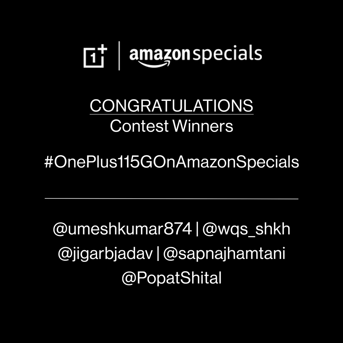amazonIN's tweet photo. Congratulations to the winners of the OnePlus 11 5G contest.

Kindly DM us your details to claim the prize.

@umeshkumar874 @wqs_shkh @jigarbjadav @sapnajhamtani @PopatShital https://t.co/dcKPnuYF2U