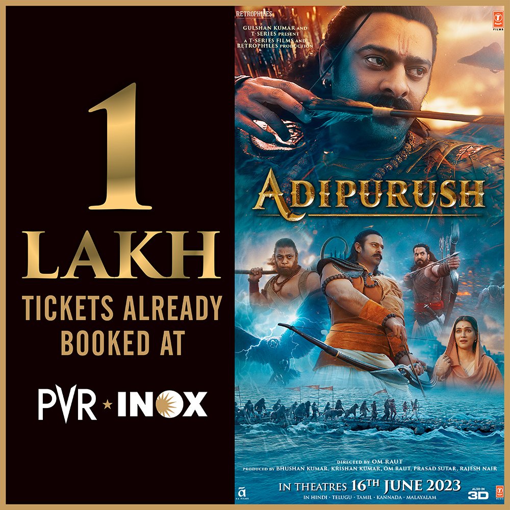 MalayalamReview on X: #Adipurush Fantastic Advance Booking for Hindi  Version 👌 Telugu states booking will open tomorrow #AdipurushOnJune16th  t.co9npcd5CewB  X