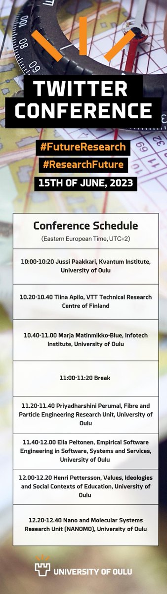 Welcome to present on Thu 15 June in #FutureResearch and #ResearchFuture Twitter conference what you, your research groups and your institutions are working with Jussi Paakkari, @TiinaApilo from @VTTFinland, @BlueMarja, @Dr_PriyaPerumal, @Ella_Peltonen, @Hupu, and @nanomo_group!