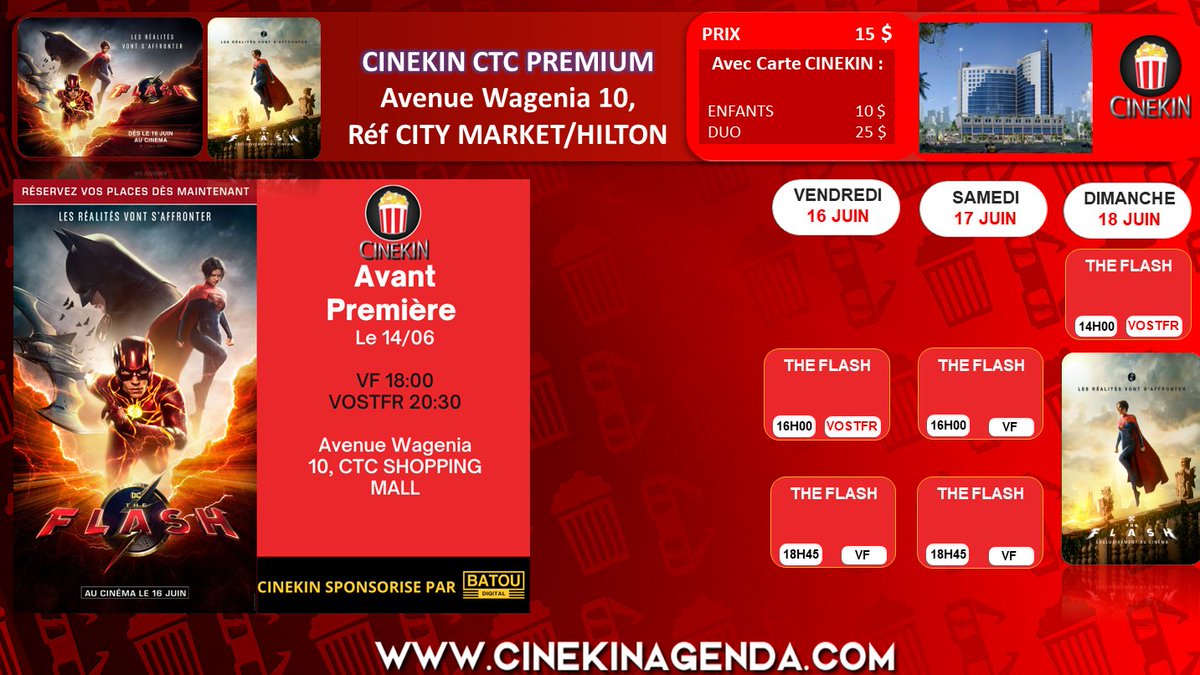 Pour ceux qui veulent le confort premium,  programme pour The Flash au cinekin ctc #TheFlash #cinemardc #cinemakinshasa
