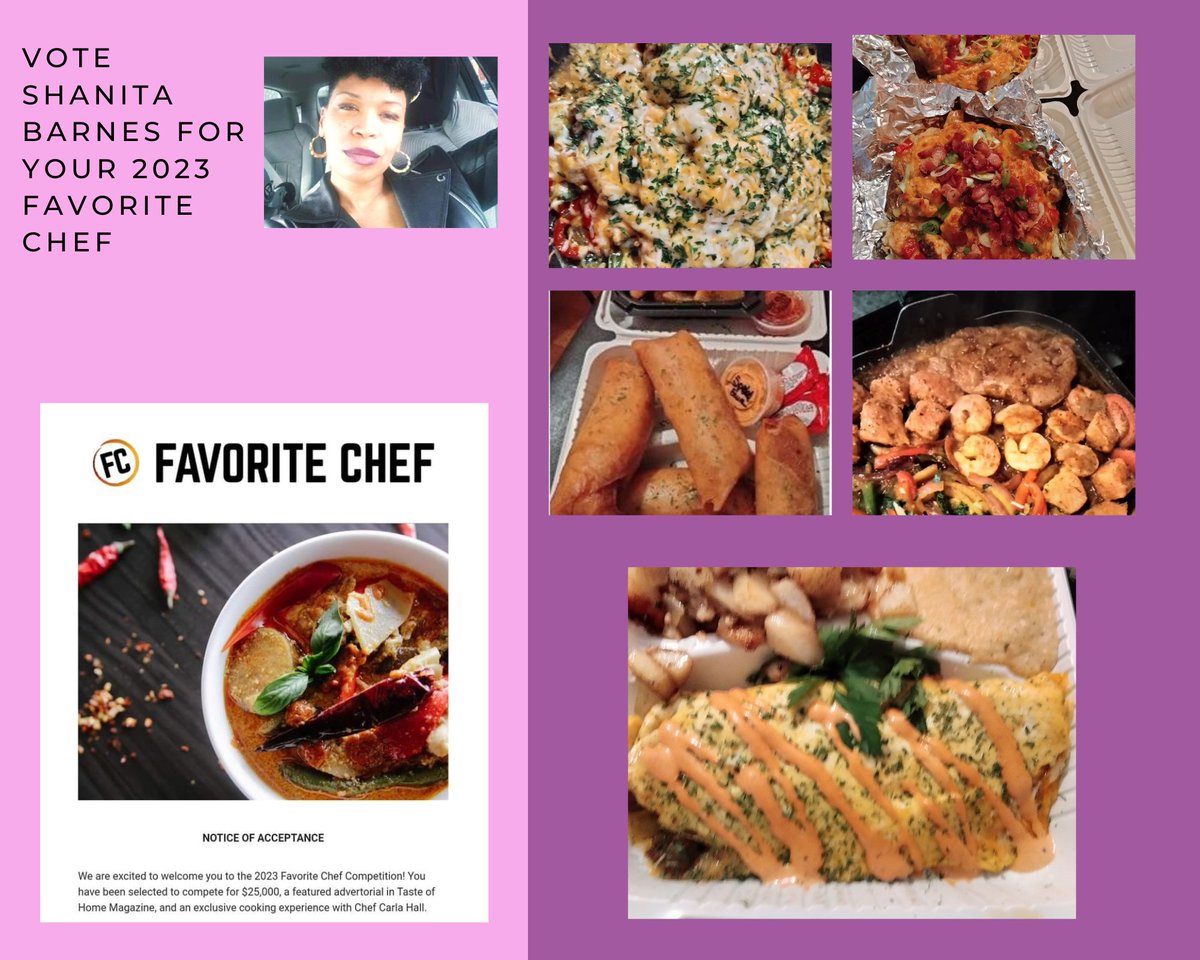 Good morning Twitter. Shanita Barnes, the owner & chef of Shanita's OWN HC LLC, is seeking your support for the 2023 Favorite Chef competition. Please click the link & vote. You can vote once a day! favchef.com/2023/shanita-b… #dc #dceats #supportsmallbusiness #shanitasownhomecookin