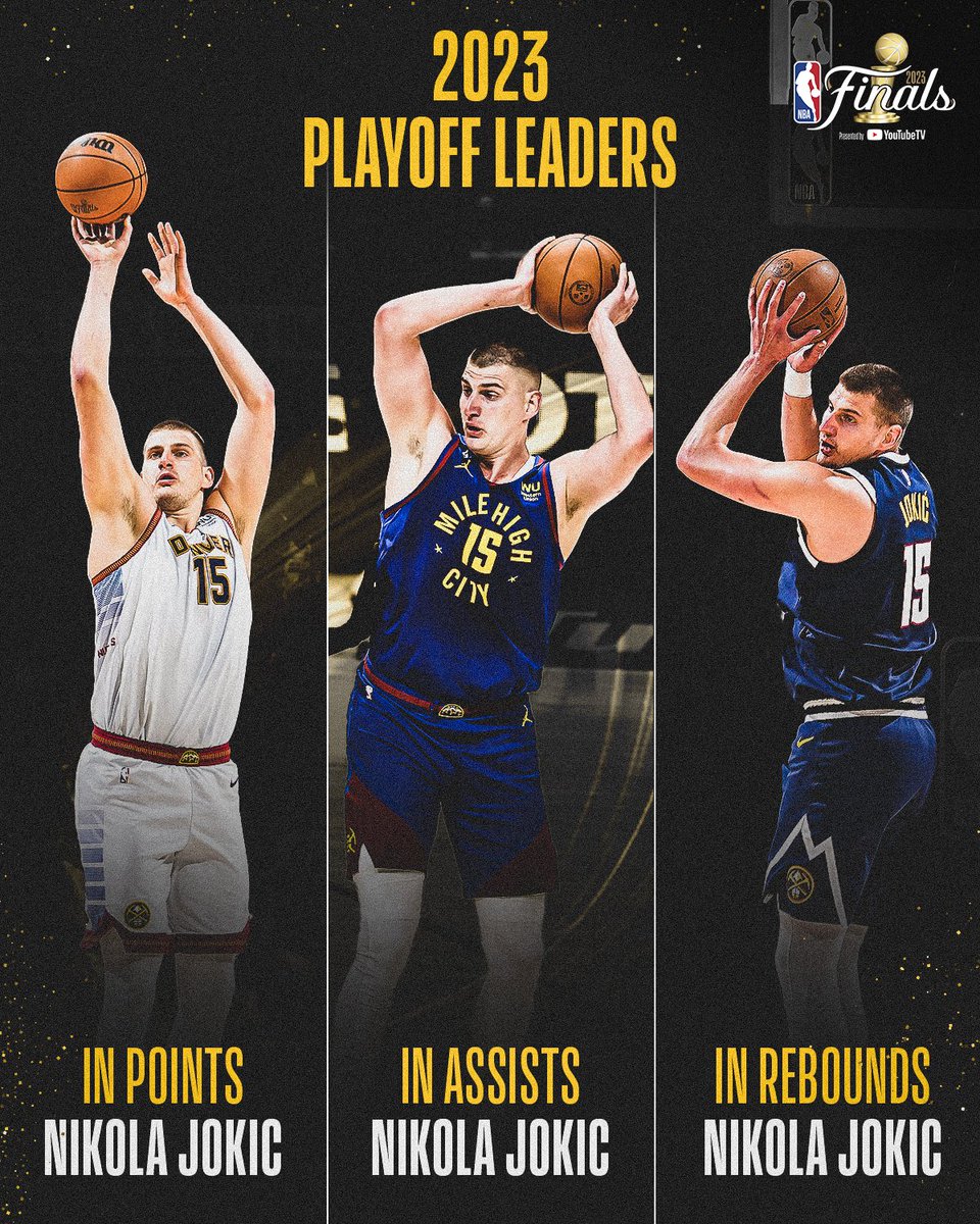 Wait, it's all Jokic? Always has been 🤩

#DidYouKnow: Nikola Jokic is the 1st player in NBA history to lead the playoffs in total points, rebounds, and assists! 😮👏

#NBAFinals #BringItIn <a href="/nuggets/">Denver Nuggets</a>